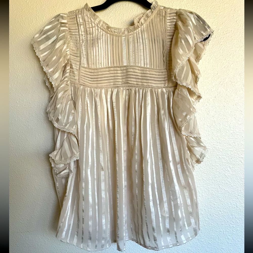 Topshop Women’s Metallic Stripe Short Sleeve Blouse - US Size 4
